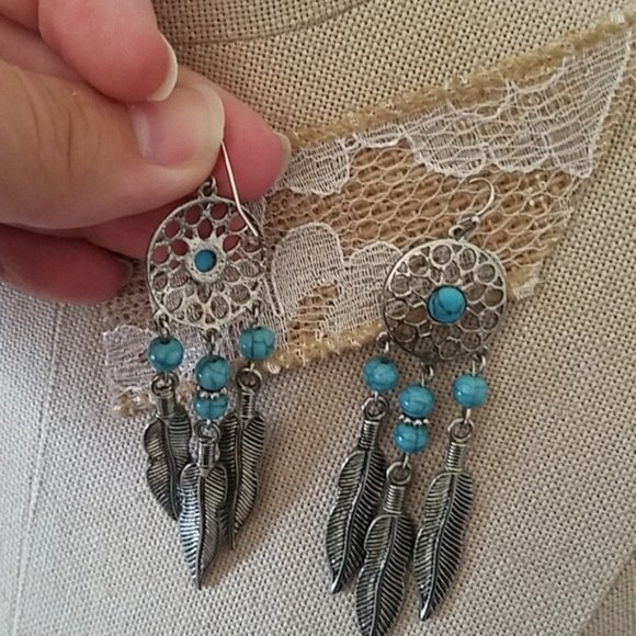 Turquoise Dreamcatcher Earrings - Picture 4 of 6